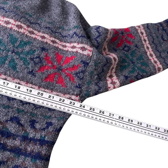 Vintage Gap Sweater Men's Medium Gray Nordic 100% Shetland Wool Crew Pullover - Picture 7 of 10